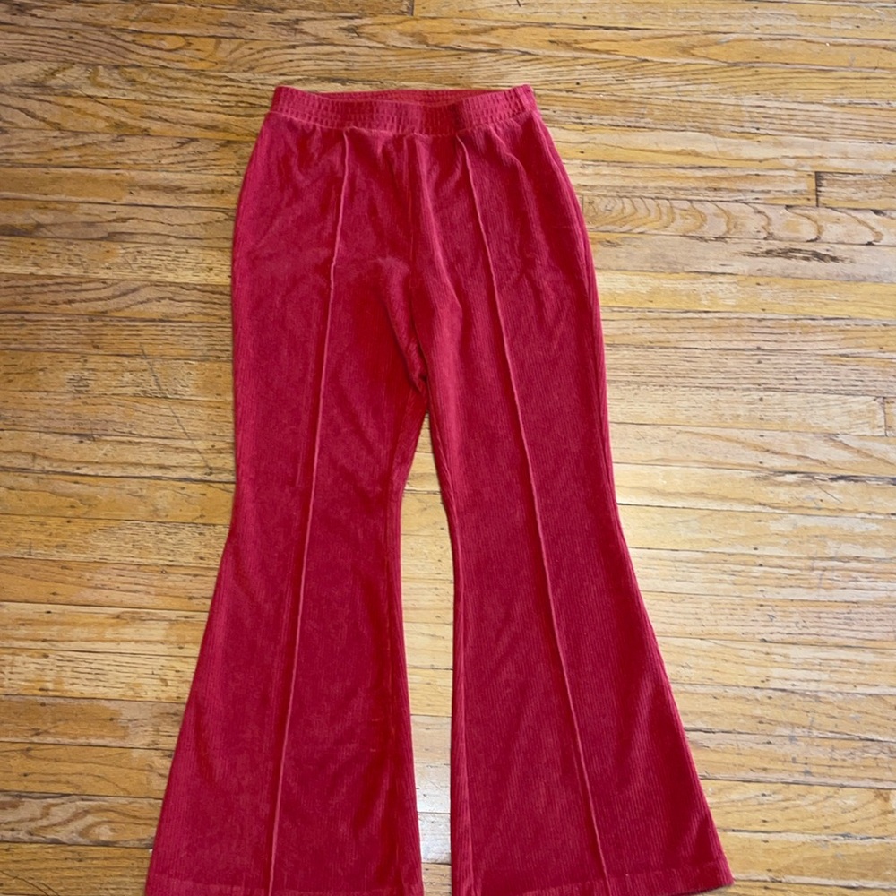 aerie pull on red wide leg pants